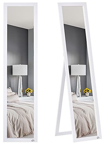 HOMCOM Ganzkörperspiegel, 154 x 37 cm Wandspiegel mit Ständer, Standspiegel für Wohnzimmer, Schlafzimmer, Weiß