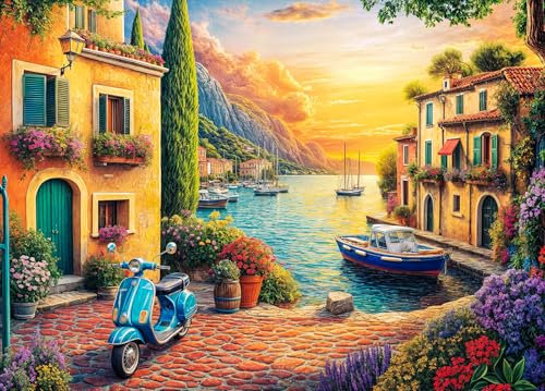 Cozy Harbour Jigsaw Puzzles for Adults 1000 Jigsaws Mediterranean Village 1000 Piece Jigsaw Puzzles for Adults