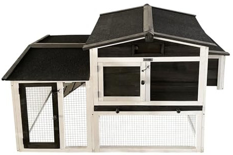 Lendo Online Hühnerstall aus imprägniertem Fichtenholz mit Nachtstall und Lauf - 151x69x92cm - Kleintiere - Kaninchenstall - Hühnerstall - Indoor & Outdoor - Asphaltdach - Wetterfest Grau