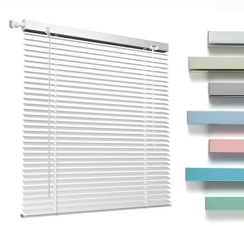 Persianas Venecianas Aluminio Medida 25cm Lamas, Sin Taladrar Persiana Veneciana Interior, Personalizables 45cm 60cm 80cm 100cm 120cm 150cm Estores Horizontales Blackout para Oficina Hogar(Silver)