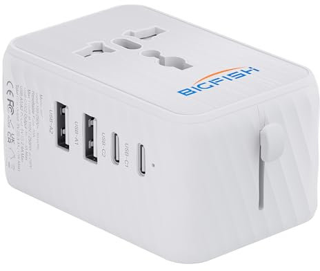 Bigfish Adattatore Presa Universale da Viaggio, Universal Travel Adapter con 2 USB A e 2 USB C, Adattatore Presa Universale Americana USA Inglese UK Giappone Australia Messico Tailandia