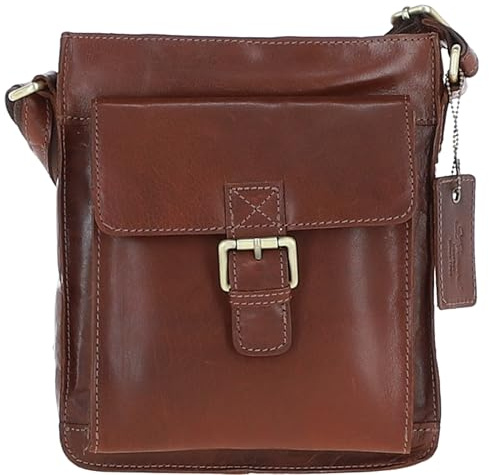 Ashwood Classic Leather Side Bag for Men - Crossbody Shoulder Bag with Buckle Flap, Compact Travel Messenger, Adjustable Strap, Elegant Gold Hardware, Everyday Leather Bag: Q-41 (Chestnut)
