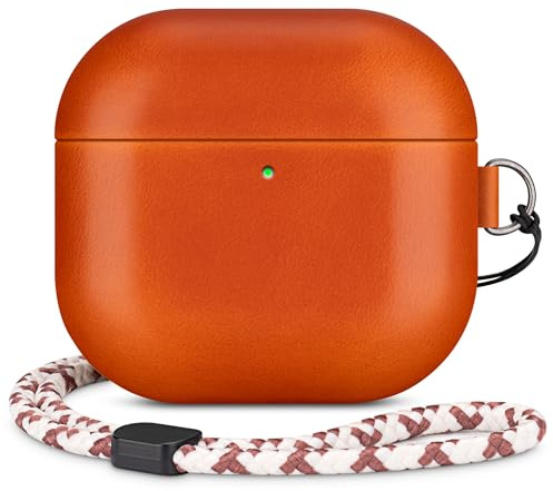 Rixeny Echt Leder Hülle für AirPods 5 (2026)/AirPods 4 (2024), Orange | Elegant-Stil Echt LederHülle case, mit Handschlaufe, Dunkelt mit Patina, Kompatibel mit MagSafe, Einfach tragbar