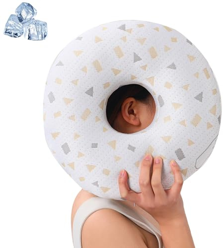 Piercing Kissen mit Loch, Donut Kissen, Piercing Pillow, Piercing Kissen mit Loch, Donut Ohrenkissen, für Ohr Gegen Ohrenschmerzen, Nicht Erhöht, Kombination mit Normalem Kissen Empfohlen, Grauweiß