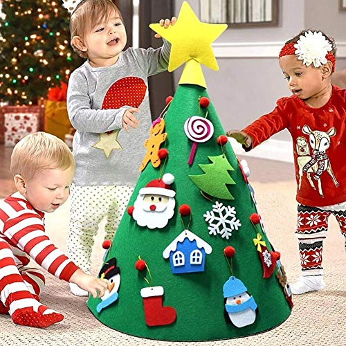 BAKAJI Albero di Natale in Feltro per Bambini con Addobbi Natalizi + Stella Cometa, Alberello con 15 Accessori Applicabili, Decorazione Addobbo Natalizio Gioco 70 x 50 cm