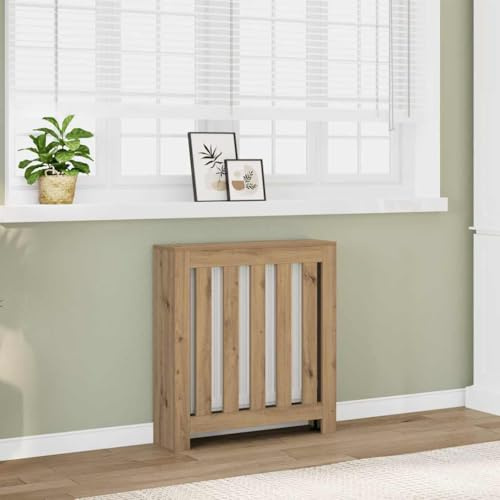 Mokuyary Cache-radiateur chêne Artisanal 78x20x82 cm Bois d'ingénierie Housse Décorative, Couverture de Chauffage Meuble de Rangement Adaptées au Salon, à la Chambre, au Couloir -B
