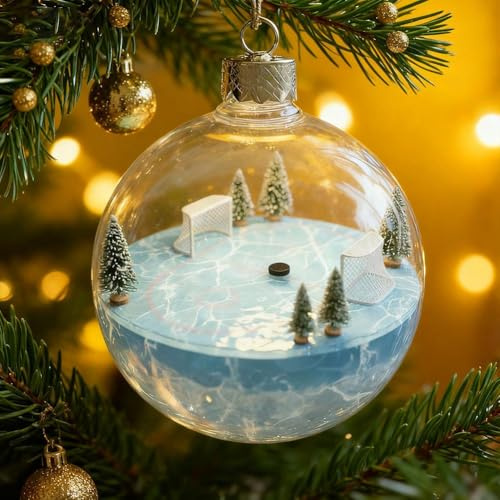 Christbaumschmuck mit Sportbällen,3D-stereoskopische Mikro-Szene mit Sportmotiven,dekorative Anhänger mit Golf- und Fußballmotiven für draußen,Geschenke für Jungen und Sportfans (Ice Hockey)
