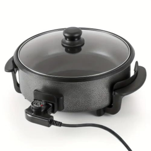 Electric Multi Cooker with Glass Lid, Non-Stick, 30cm Diameter, Steaming, Grilling, Roasting, Hot Pot, Temperature Control