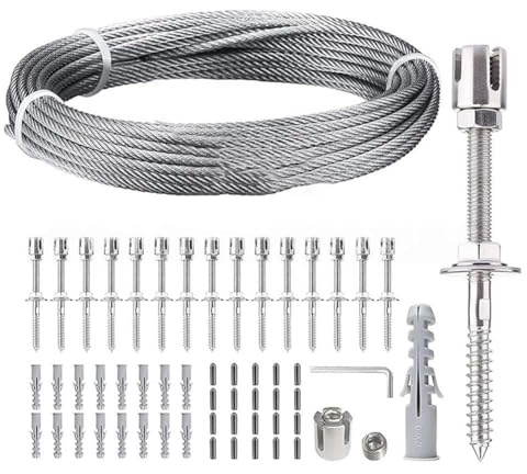 Vilgftyiet Rankgitter aus Edelstahl für Kletterpflanzen, 12m/16m Gartenstützsystem mit Kreuzklemmen, Marine Grade T304 Rostfreies Netz für DIY Outdoor Wand Grün