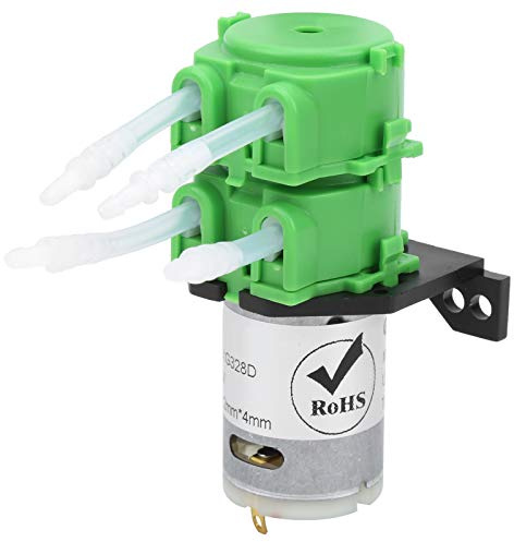 MasYosh Pompe Péristaltique, Mini Pompe à Eau Doseuse à Double Tête pour Liquide Visqueux Non Visqueux, avec Tête de à Démontage Facile et Tube en Silicone de qualité Alimentaire, (DC12V)