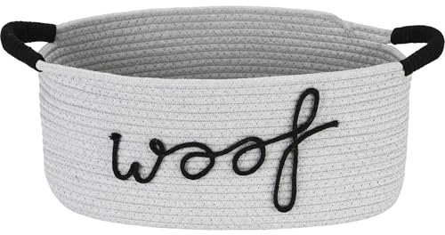 Sea Team Grey Cotton Rope Dog Toy Storage Basket with Handles