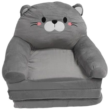 Segrehy Kids Plush Cute CAT Toddler Chair Out FOLD Out ARMREST Sofa Bed Grey (3 Schichten)