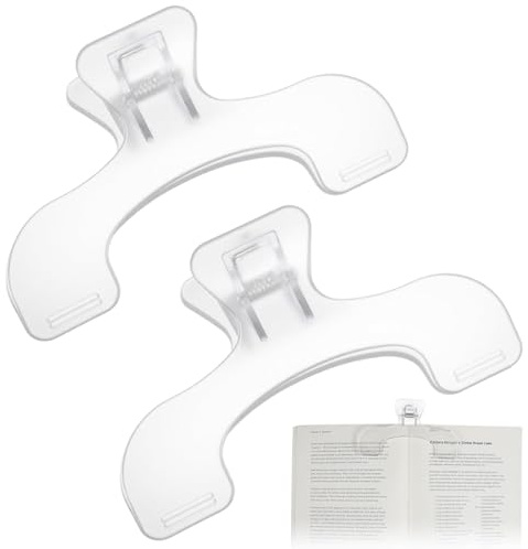 VRYNDH Pinces à Livre Solides,2 Pièces Transparent Clip de Carnet,accessoires d'ouverture de lecture de livre,Facile à Transporter,Adapté à L’école,Famille,Bibliothèque,Blanc