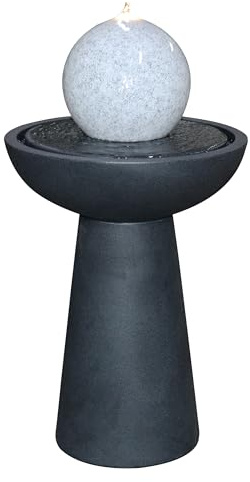 Dehner Gartenbrunnen Aurora, schwarz, 47 x 88 x 47 cm | mit LED Beleuchtung, frostbeständig, solarfähiger Brunnen für Außen, Polyethylen
