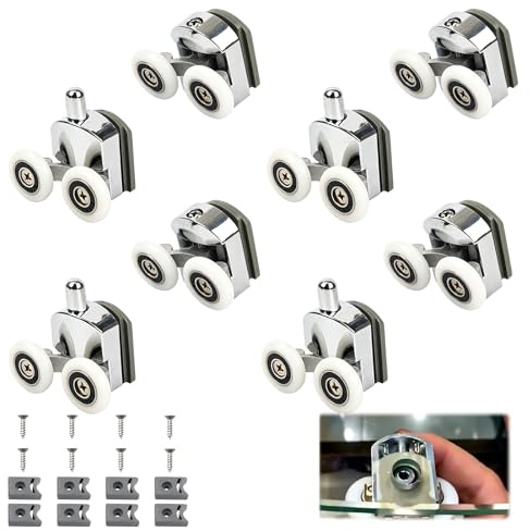 8PCS 23mm Shower Door Rollers, Replacement Shower Door Wheels, Showers Doors Rollers for Curved Doors with Anti-Collision Block and Screws, Easy to Move, Fits 4-6mm Glass