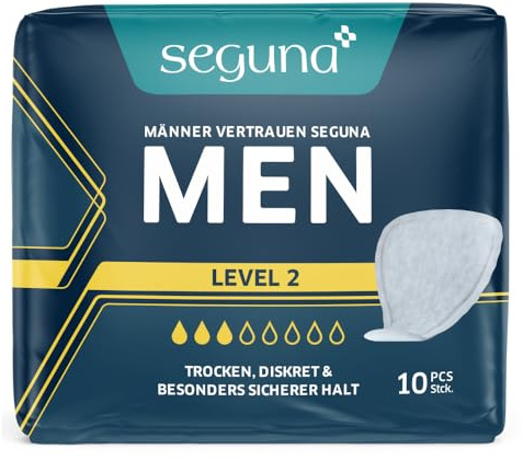 SEGUNA MEN Level 2, Inkontinenzeinlagen für Männer, Inkontinenz Slipeinlagen, Hygiene-Einlagen bei leichter Blasenschwäche (Beutel (10 Stück))