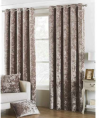 Riva Paoletti Verona Ringtop Eyelet Curtains (Pair) - Oyster Beige - Velvet Feel - Crushed Velvet Look 100% Polyester - 229cm width x 137cm drop (90 x 54 inches) - Designed in the UK