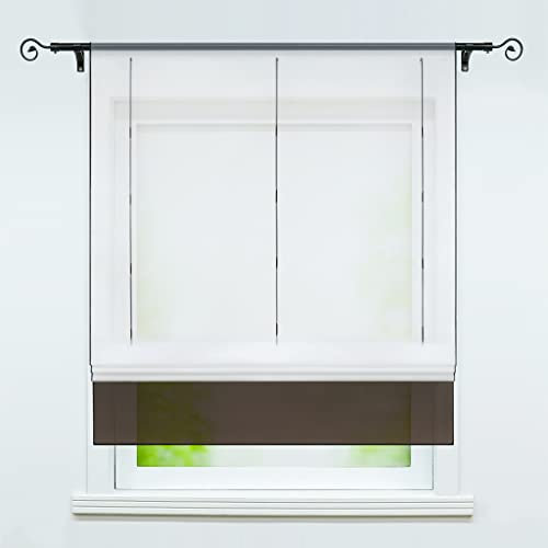 Joyswahl Raffrollo Voile Bändchenrollo mit Tunnelzug Anna Farb Gardinen BxH 80x155cm Braun 1er Pack