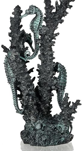 biOrb 55062 Seepferdchen schwarz M - Mittelgroße Seepferdchen-Skulptur mit Korallen zur individuellen Gestaltung von Süßwasseraquarien und Meerwasseraquarien