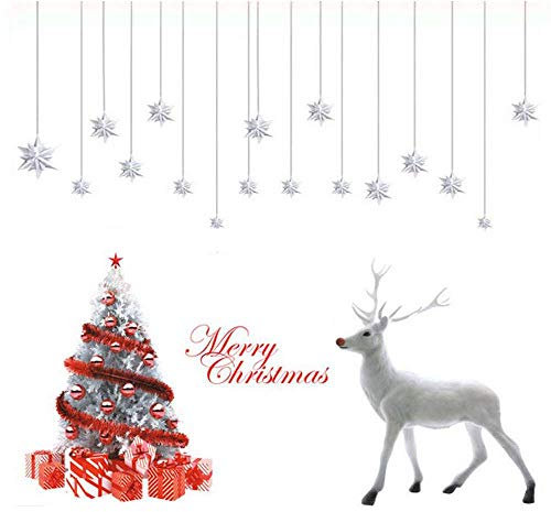 Tenrany Home 2 Pack Christmas Wall Art Stickers, Large Removable Vinyl Window Mural Decals DIY White Reindeer Xmas Tree Snowflakes Merry Christmas Wall Clings for Xmas Home Decorations (White)