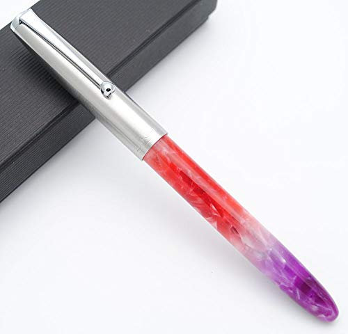 JINHAO 51A Celluloid Acrylic Fountain Pen Steel Cap (Fluorescent Red, Extra Fine Nib 0.38mm)