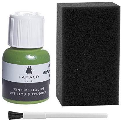 Dye Design Paint for Leather and Faux Leather Shoes, Trainers, with Sponge and Brush, Famaco Dye Liquid, 36 Colours Green