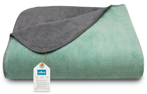 ZOLLNER Kuscheldecke zweifarbig in 150x200 cm - kuschelige Sofadecke in grün - waschbar bis 40°C - langlebiges Mischgewebe - Hotelwäschequalität - Oeko Tex® Zertifiziert