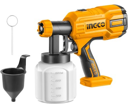 INGCO Lithium-Ion 20V Paint Sprayer (Body Only) Cordless Fence Paint Sprayer Electric Paint Spray Gun for Walls, Ceilings, Fencings 20V 800ML 40DIN-s CSGLI2001