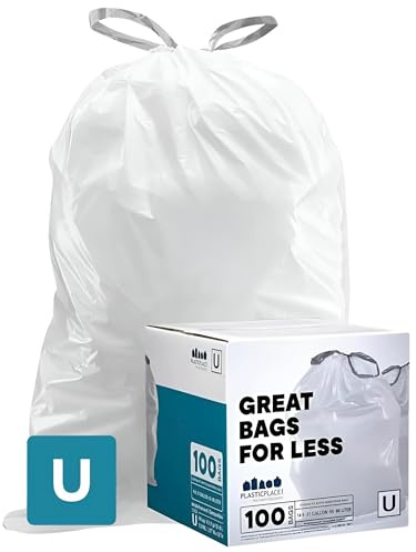 Plasticplace simplehuman Code U Compatible Garbage Liners 14.5-21 Gallon / 55-80 Liter 27 x 32, 100 Count, White