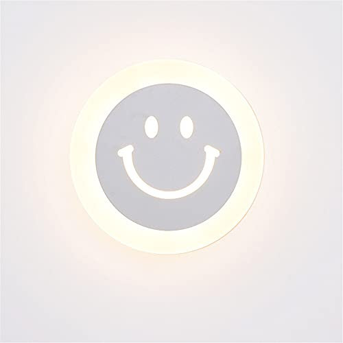 Moderne LED-Wandleuchte, einfach, Schlafzimmer, Nachttisch, Wohnzimmer, Kinder, schöne Smiley-Lampe, für Flur, Hotel, Acryl (12 cm Durchmesser)