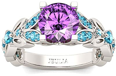 Jeulia 3.5 ct Damen Eternity Ringe Schmetterling Rundschliff Sterling Silber Ringe Schmuck für Verlobungsring Trauring Ehering (50 (15.9)) (Lila & Blau, 67（21.4）)