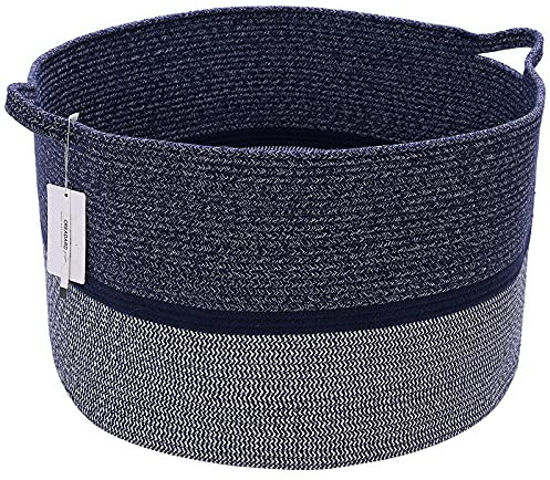 Extra Large Storage Basket, Woven Cotton Rope Blanket Basket for Nursery and Home, Fabric Laundry Baskets with Handles for Living Room, Laundry Room, Kids Room and Bedroom, Mixed Blue