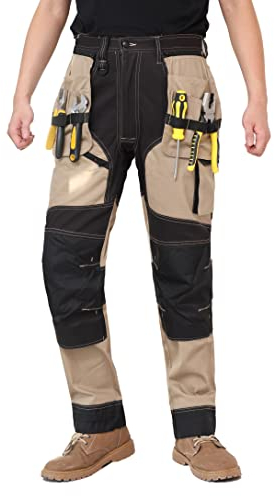 WORK IDEA Pantaloni da Lavoro da Uomo, con Tasche al Ginocchio Oxford, Pantaloni Elasticizzati in Cotone