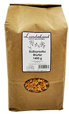 Lunderland Süßkartoffel Würfel 1400g Einzelfuttermittel für Hunde und Katzen, Gemüseflocken