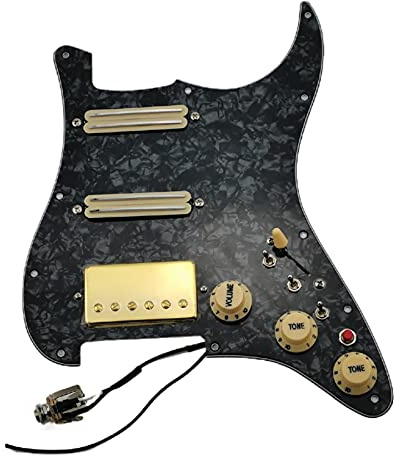 HSS. Strat-Gitarre-Pickups Alnico V Vorgedrünschter Pickguard-Gitarre-Kabelbaum Mini-Single-Schnittgold-Set Pickguard Pickups