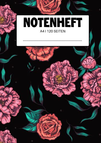 Notenheft A4: Schreibheft mit Notenlinien für Musiker und Musikschüler | Notenbuch für Klavier oder Gitarre
