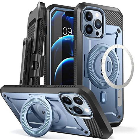 SUPCASE Schutzhülle für iPhone 13 Pro Max, MagSafe mit Ständer (Unicorn Beetle Pro Mag), [Integrierter Displayschutz & Gürtelclip] Stoßfeste, magnetische Schutzhülle für iPhone 13 Pro Max, Cerulean
