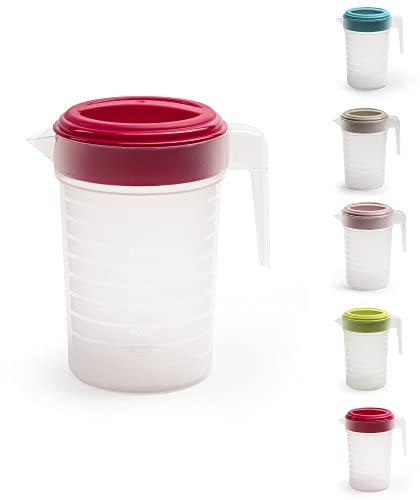 PLASTIFIC Food Grade Jug - Perfect for Stock Gravy - Microwave Safe - Kitchen Homebrew Liquids - Microwave Safe Pitcher (with Fuchsia Lid, 2L)