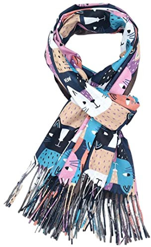Purple Possum® Écharpe pour femme - Bleu marine et rose - Motif chats - Taille L, Bleu, bleu marine, bleu marine, L