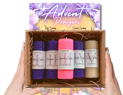 Adventskranz Kerzen 5er Set | Bienenwachs | Adventsgebete | Anleitung | handgerollt | Adventsgeschenk | Erster Advent | Stumpenkerzen