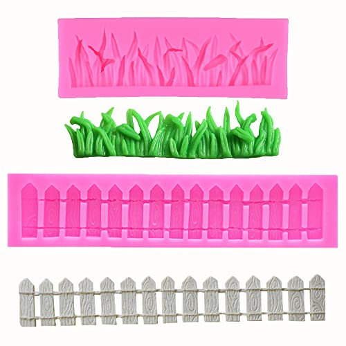 Silikonformen für Gras und Garten, Lattenzaun, für selbstgemachte Fondant, Süßigkeiten, Schokolade, Desserts, Gummi, Ton, Kekse, Gips, Harz, Cupcake-Topper, Kuchenbordüre, Dekorformen, 2 Stück