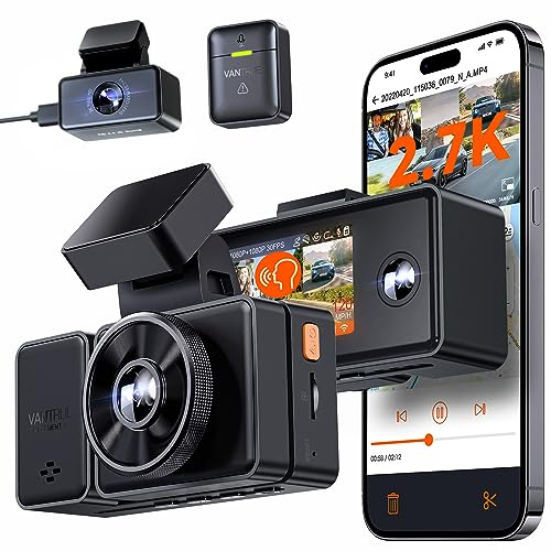 VANTRUE E3 3 Channel Dash Cam 2.7K+1080P+1080P 360° All Sides Front and Rear Inside,HDR/WDR/IR Night Vision,24/7 Buffered Parking Mode,5G WiFi GPS, Voice Control,Support 512GB