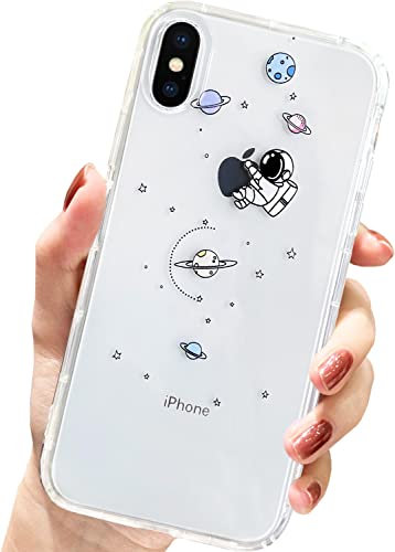 AMART für iPhone X/Xs Hülle,Durchsichtig HandyHülle mit Astronaut Planet Stern Muster Hülle Transparent Klar Ultra Dünn Weich Silikon Stoßfeste mit Motiv Schutzhülle für iPhone X/Xs(Embrace Astronaut)