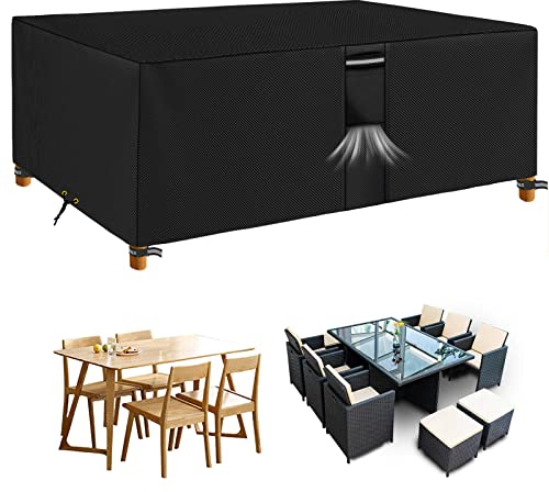 RICHIE Gartenmöbel-Abdeckungen, Wasserdicht, Garten-Outdoor-Tischabdeckung, 213x132x70cm, Strapazierfähig, 600D-Oxford-PVC, Atmungsaktive Beschichtung Für Möbelsets (Schwarz 213x132x70cm)