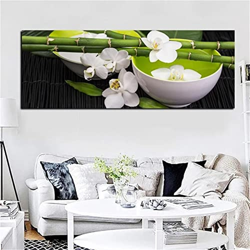 DIY 5D Diamond Painting Grand Format,Broderie Diamant Kit Complet,Kit Peinture Diamant Point de Croix,Tableau Chambre Adulte,Diamant Peinture,Décoration Murale Bol D'Orchidée En Bambou 60x120cm C6