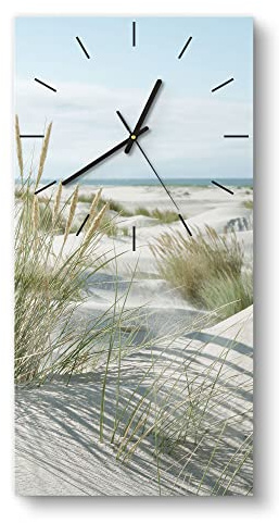 DEQORI Glasuhr | horizontal 30x60 cm | Motiv Dünen an Nordseeküste | große XXL Design Uhr aus Glas | leise Wanduhr für Wohnzimmer & Küche | moderne Hingucker Uhr für die Wand