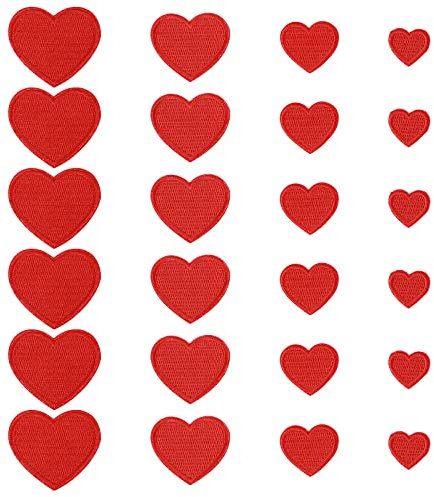 24 Stück Rote Herz-Aufnäher Bestickt, Bügelbilder Zum Aufbügeln/Aufnähen, Herzförmige Patches, Aufbügelflicken Applikation Für Jacken Hüte Rucksäcke Jeans