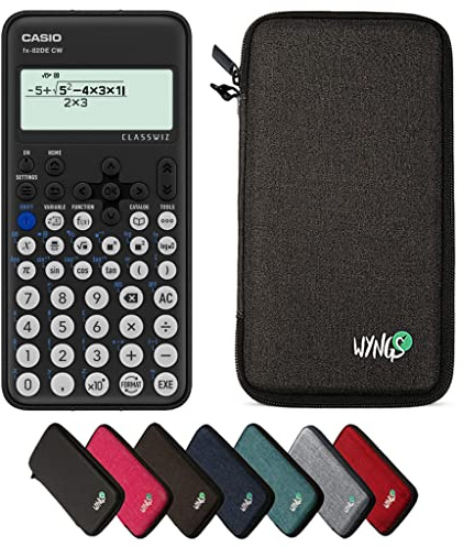 Casio fx-82DE CW ClassWiz inkl. WYNGS Schutztasche Dunkelgrau - Wissenschaftlicher Taschenrechner - Basic Set