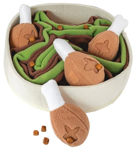 PAWS MANIA Interactive Dog Puzzle Toy (Drumstick) for small to medium sized dogs, hide and seek treats with hidden squeakers