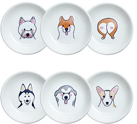 SOCOSY Plato de cerámica con diseño de animales de dibujos animados súper lindos/plato de condimento/cuenco de inmersión de soja para sushi/platos de aperitivo/plato de servir para cocina hogar (juego